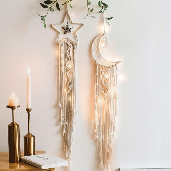 Bohemian Chic Makramé Veggdekorasjon Tapestry Måne Stjerne Ugle Drømmefanger Veggdekorasjon Boho Vevd Tapestry null - 2