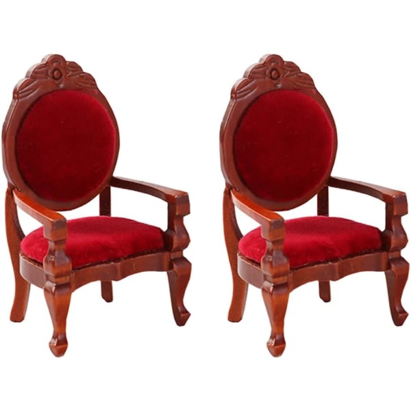 1:12 st Miniatyr dockskåpsmöbler Trä snidade enkla soffstolar Vintage fåtölj 2 st