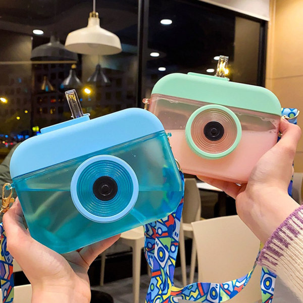 Søte vannflasker med sugerør for kreative Kawaii-kameraer Design Halmkopp BPA Blå