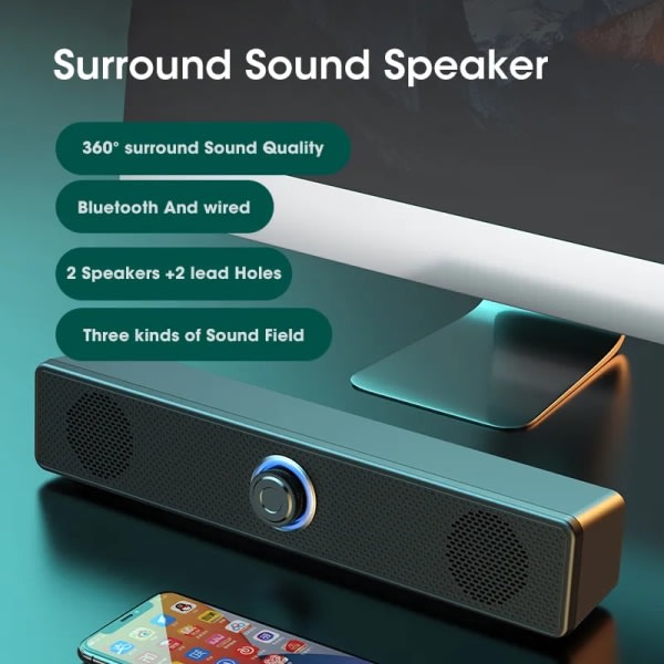 Hemmabioljudsystem Bluetooth högtalare 4D Surround Soundbar Datorhögtalare för TV Soundbar Box Subwoofer Stereo Music Box 2