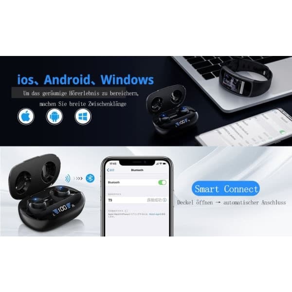 Bluetooth-headset, aktiv støjreduktion, LED-display