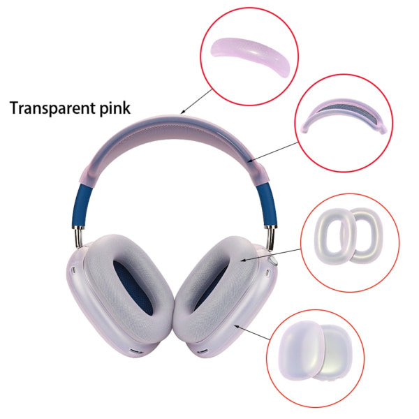 Hodetelefoner Silikon Øreputer Hodebånd for AirPodsMax hodetelefoner 360° Full beskyttelse Transparent lilla