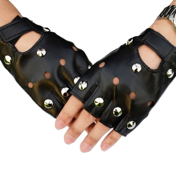 Läder Fingerless Korta Handskar Svarta Nitar Stud Half Finger M Black One Size Black One Size