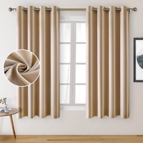 2 paneler Camel Beige Faux Silk Gardiner Champagne Guld Mörkläggningsgardiner för sovrum 52 X 63 tum Rum Mörkare Satänggardiner