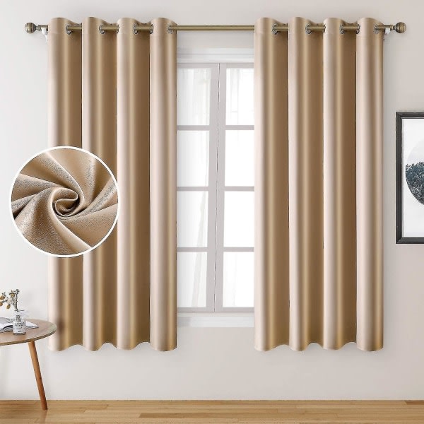 2 paneler Camel Beige Faux Silke Gardiner Champagne Guld Mørkläggningsgardiner til soveværelse 52 X 63 tommer rum mørkere satengardiner