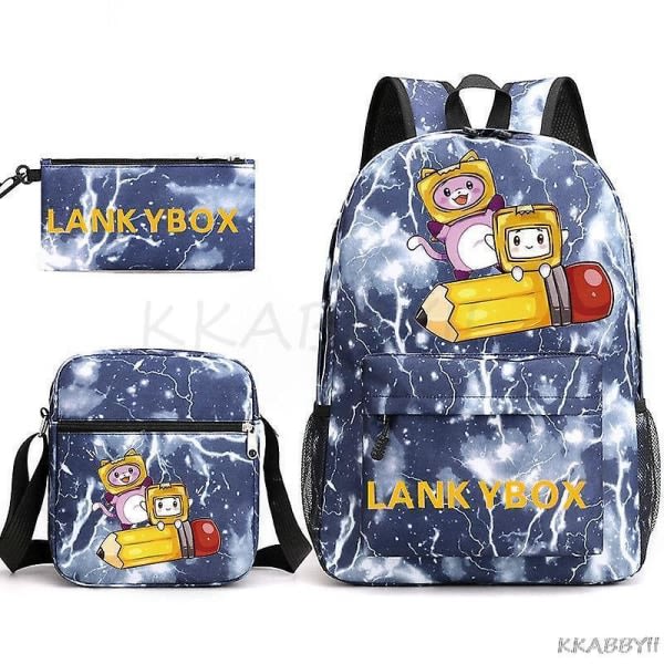 Lankybox Skolväska Cartoon Axelväskor Casual Canvas Bag Student Laptop Mochilas3st setbild färg3
