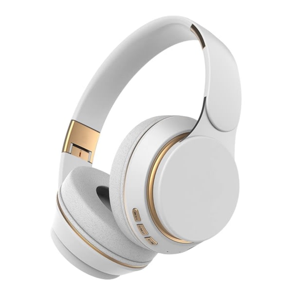 Trådløse On-Ear-hørlurar Bluetooth 5.0 Headset Vikbart forlustfritt Hi-Fi-lydstereo med mikrofon-vit hvit