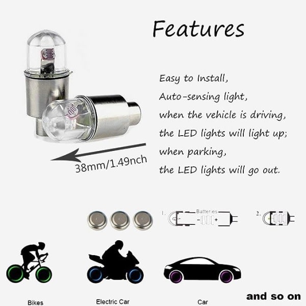 20st Hjulventilljus, LED-blixthjul Cap för motorcykel, bil, cykel
