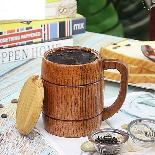 500 ml håndlagde retro brune trekopper med håndtak for varme drikker