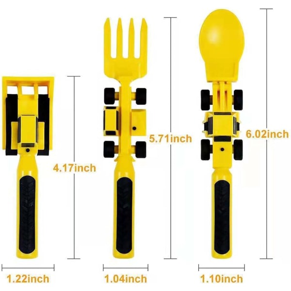 Sett for toddler med konstruksjonstema - redskap, tallrikar, gafflar og skedar - perfekt for barns måltidsnöje og lärande