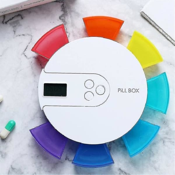 7 dagar Regnbåge automatisk pillerdispenser elektronisk tidspåminnelse