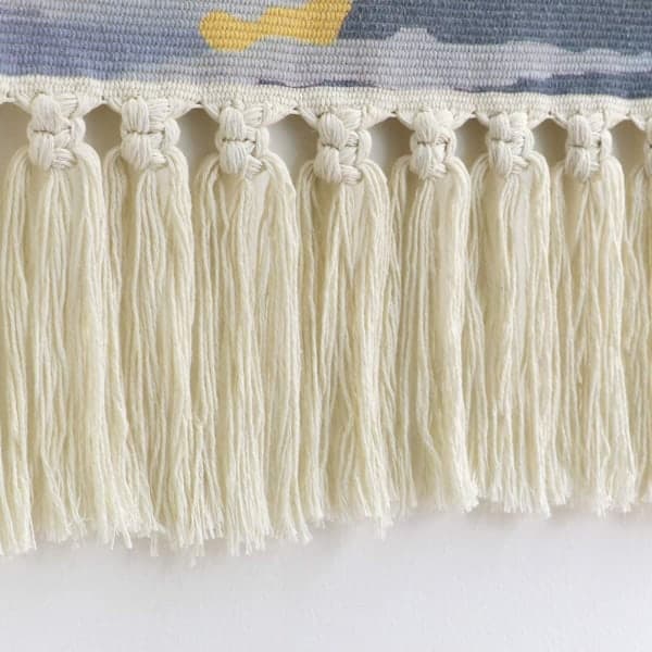 Macrame vävd väggbonad gobeläng grå geometrisk heminredning