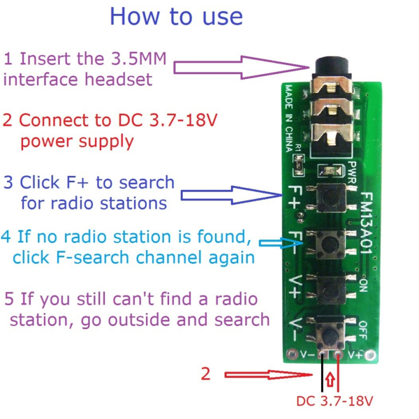 76-108MHz VHF FM-sändning Radio Dubbelkanal Stereo Receiver Modul DC3.7-18V för hörlurar Headset Högtalare