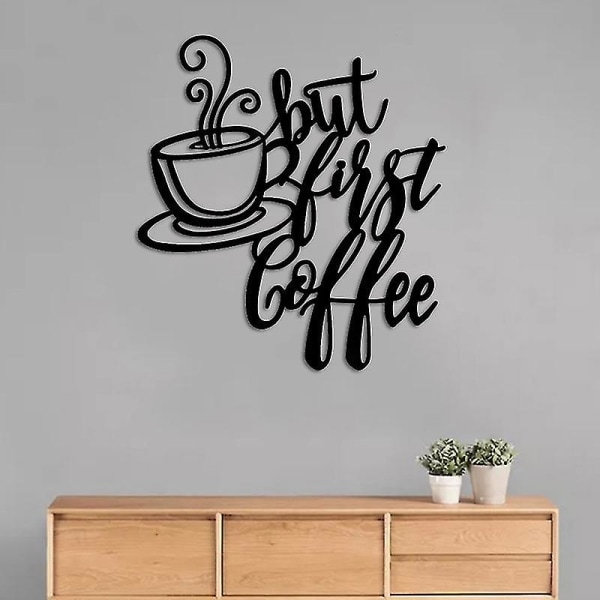 Veggdekorasjon pynt metall hul kaffe bokstav hengende kunst dekorasjon men først kaffe for hjem bar