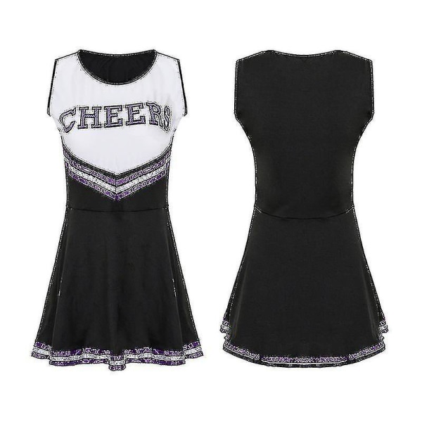 Kvindernes skolepiger musikalske fest Halloween fest cheerleader kostume udklædningskjole sort black S
