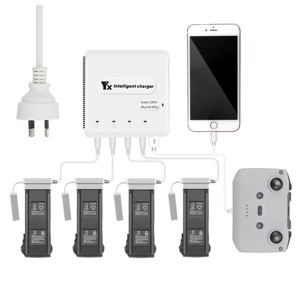 6-in-1 LED-akkulaturi Mavic 3 -lennokkiakkulaturikeskitin - EU/US/AU/UK-sovitin - AU-pistoke
