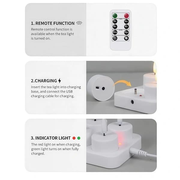 Oppladbare telys – LED-lys med kontroll og timer 12-pakning 12-Pack