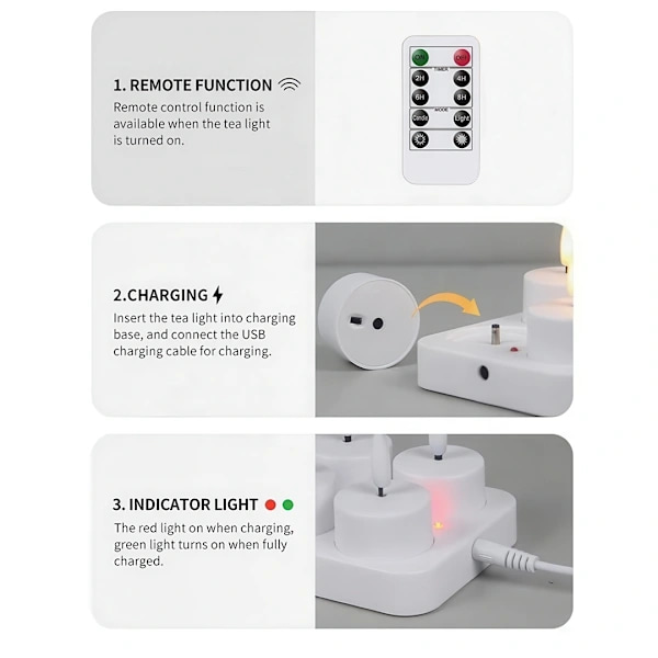 Rechargeable Tealights – LED Lights with Control & Timer 12-Pack 12-Pack