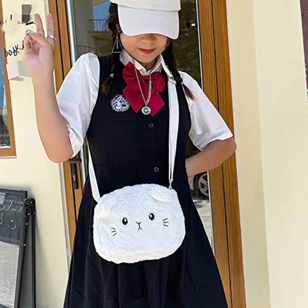 Flickväska, prinsessväska, liten plyschväska, crossbody-väska för flickor, crossbody-väska i kattform white