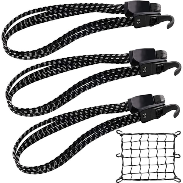 Elastisk bagagerem, elastisk spännare 3 st, elastisk bagagerem 70 cm med krokar