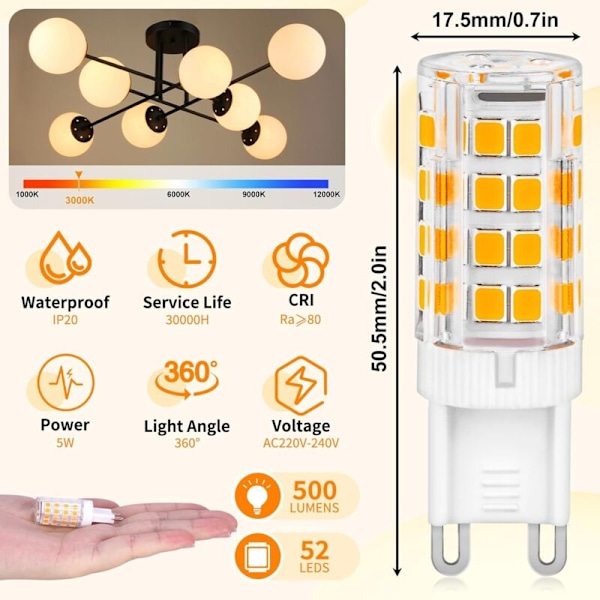 G9 LED pærer varm hvid 5w dæmpbar energibesparende pakke med 8