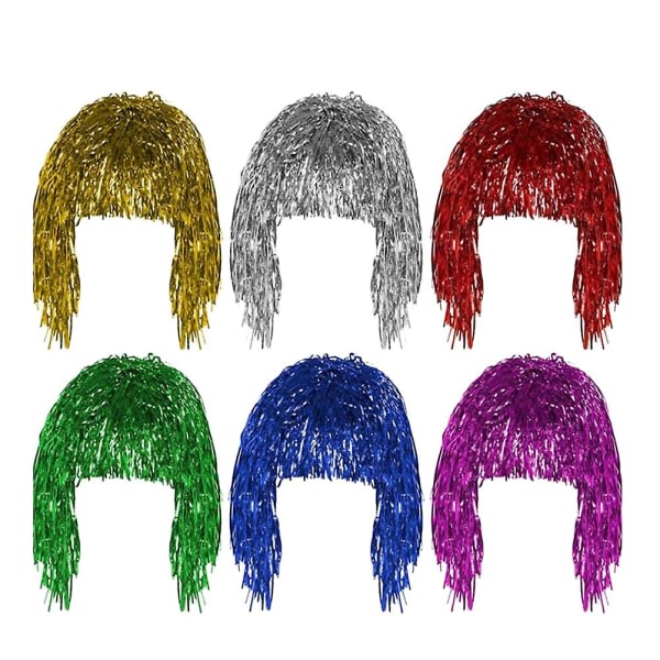 6 st Glitterdräkter Dam Röd Peruk Vit Peruk Glitterperuk Dam Peruk Blond Peruk