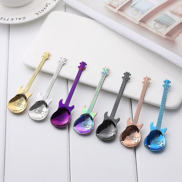 Ny design Gitarrformet Kaffeske Rostfrit Stål Musikkaffekop Skedar Teskedar Blandeskeer Sukkerske