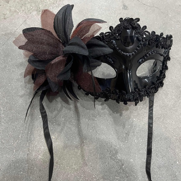 Sexy diamant venetiansk maske Venezia fjær blomst bryllup karneval svart onesize Black onesize