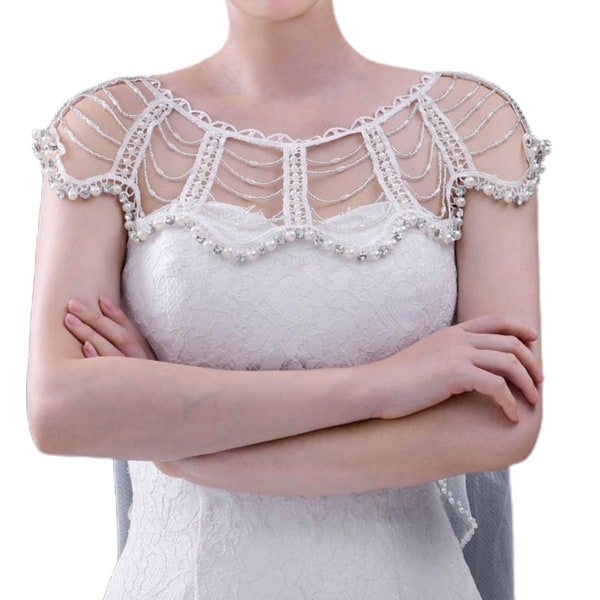 Simulerad Pärla för Rhinestone Beading Bib Halsband Kvinnor Bröllop Brud Handgjorda Smycken Kropp Axelbälte Sjal Krage Sele Kostym Tillbehör