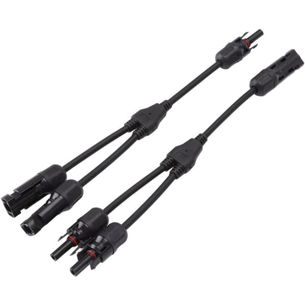 Solar Y-grenstik, 2 stk. 1 til 2 Solar PV Splitter Parallel Adapter Kabeltrådsokkel 1000V DC (Sort)