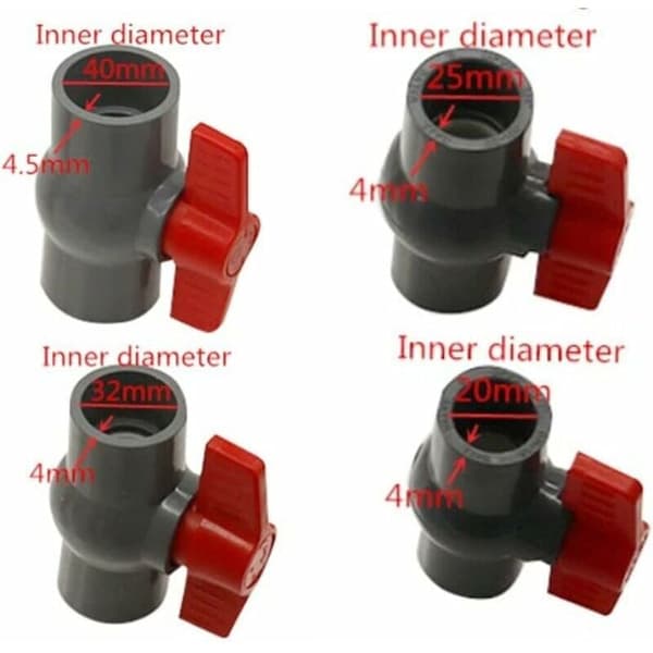 PVC kuleventil, plastkuleventil -φ40 mm, DN32, grå