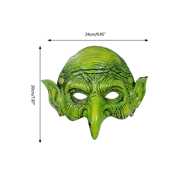 Grön häxmask Skräck läskig halvansikts häxmask Pu-skummande mask med lång näsa Halloween Skrämmande Cosplay-kostymer