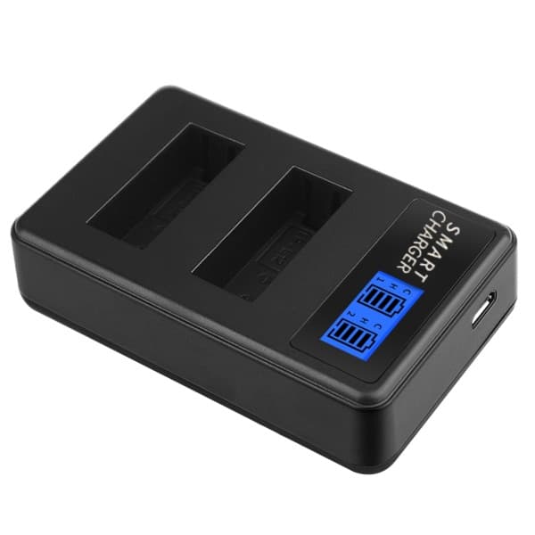 LP E12 Batterilader LCD Display, Dobbelt USB Opladning til Canon EOS M, EOS M2