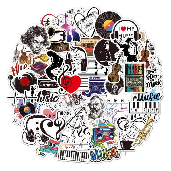 Musikstickers 50 Beethoven Bach Mozart Musikinstrumenter Guitar Piano Kandekopdækning Klassisk Musikstickers A