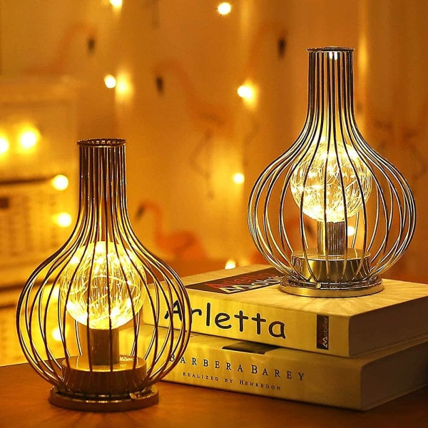 Metallbur bordslampa Batteridriven nattlampa med LED Fairy Star-slingor för hembröllopsfest i sovrummet inomhus (Vinflaska form)