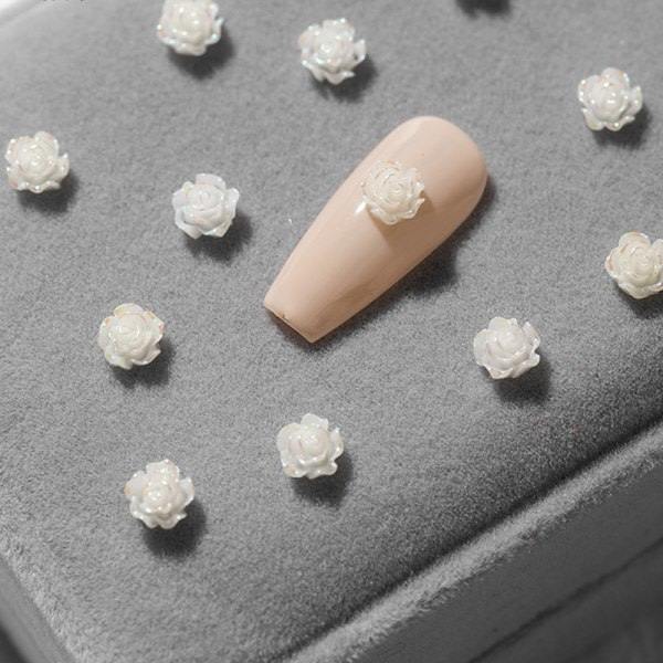 CDQ Nagelkonst 3D Harts Vit Rosblomma Design Aurora Kronblad Nagelform9