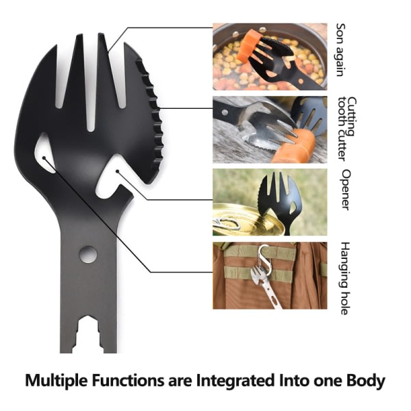 Bordsbestik Sked Multi Tool Burköppnare Bestik Bærbar flaske sort one size black one size
