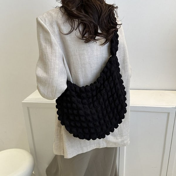 Naisten ruudullinen tikattu olkalaukku, suuri tilavuus, crossbody-laukku black
