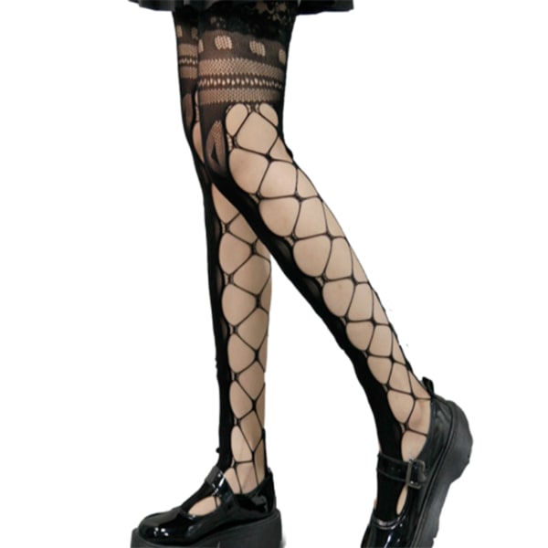 Dam Lolita Sommar Sexiga Nät Strumpbyxor Goth Punk Side Hollow Out för Cross Hole Sheer Mesh Tights Jacquard Mönstrade Fotstrumpor Underkläder