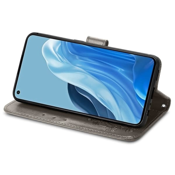 Etui til Oppo Reno 7 Pro 5g Cover Pung Kløver Præget beskyttende læder Telefon etui Magnetisk - Grå Grå A