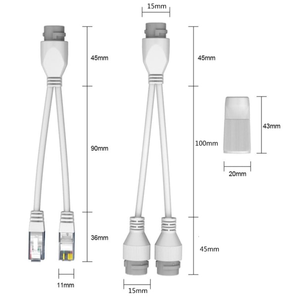 Høytytende vanntett PoE Splitter Adapter Utendørs Power Over Ethernet Splitter Anti-interferens Plug-&Play-