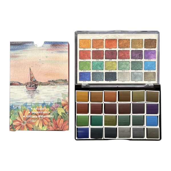 24 Farver Metallic Vandfarver Professionelt Sæt til Begyndermaleri på Papir Træ Tekstil DIY Neglekunst null - 1