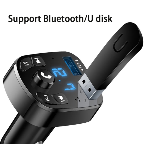 Bluetooth-versio 5.0 FM-lähetin Auton soitin Kit Kortti Auton laturi Nopea QC3.0 Dual USB Jännitteenmittari & AUX IN/OUT DC 12/24V Black