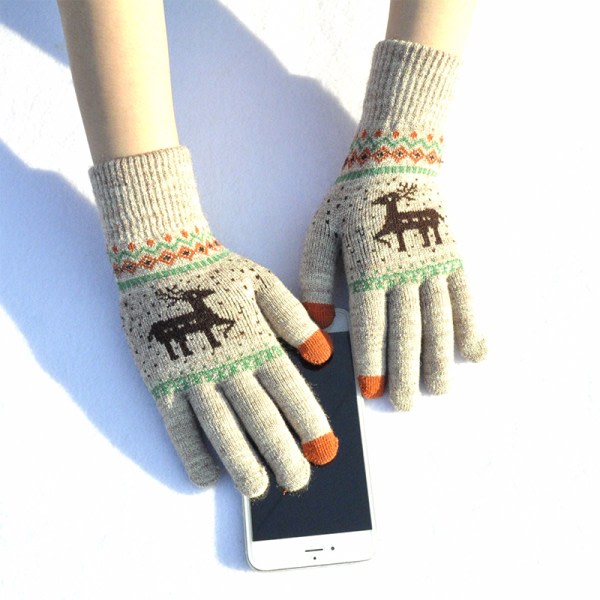 Män Kvinnor Jul Hjort Tryckt Varm Höst Vinter Full Finger Vit Grå OneSize White Grey OneSize