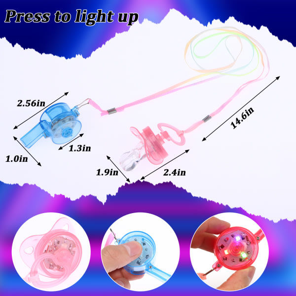 24 stk. Glow in the Dark festartikler, herunder 12 stk. LED-blå 12 stk. Blue 12Pcs