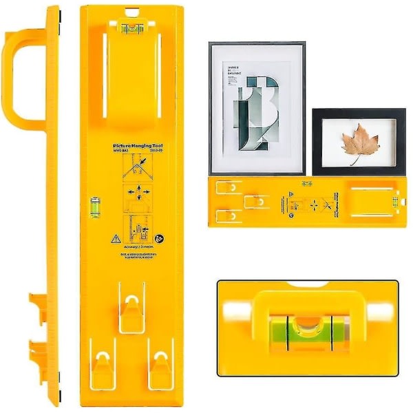 Bildupphengingsverktøy med Level Easy Frame Bildehenger Veggmonteringsett (gult opphengingsverktøy)