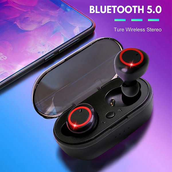 Bluetooth-hodetelefoner for iPhone Android trådløse hodetelefoner Vanntett svart rødt Black Red