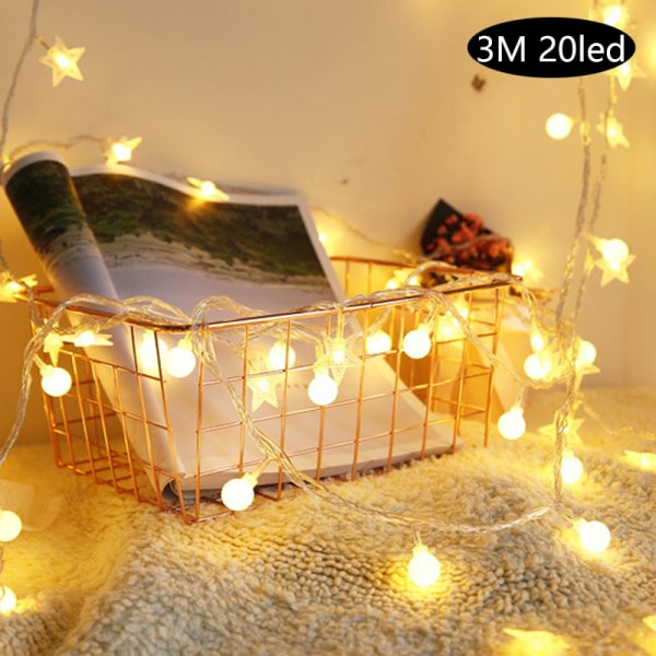 Holiday Light Chain Ball LED String Plug Lamp Bulb String Weddi Beige 3m 20led