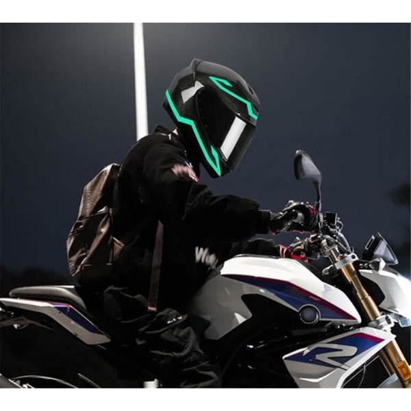 Motorsykkelhjelmlysstripe, oppladbar motorsykkelhjelmlysdekorasjonssett Smil for nattkjøring for de fleste hjelmer med LED-signaletikett（grønn）