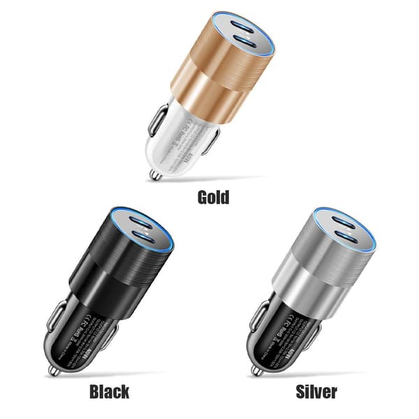 40W Dobbel USB-C Billader med 2 Porter, Sølv - Hurtiglading silver
